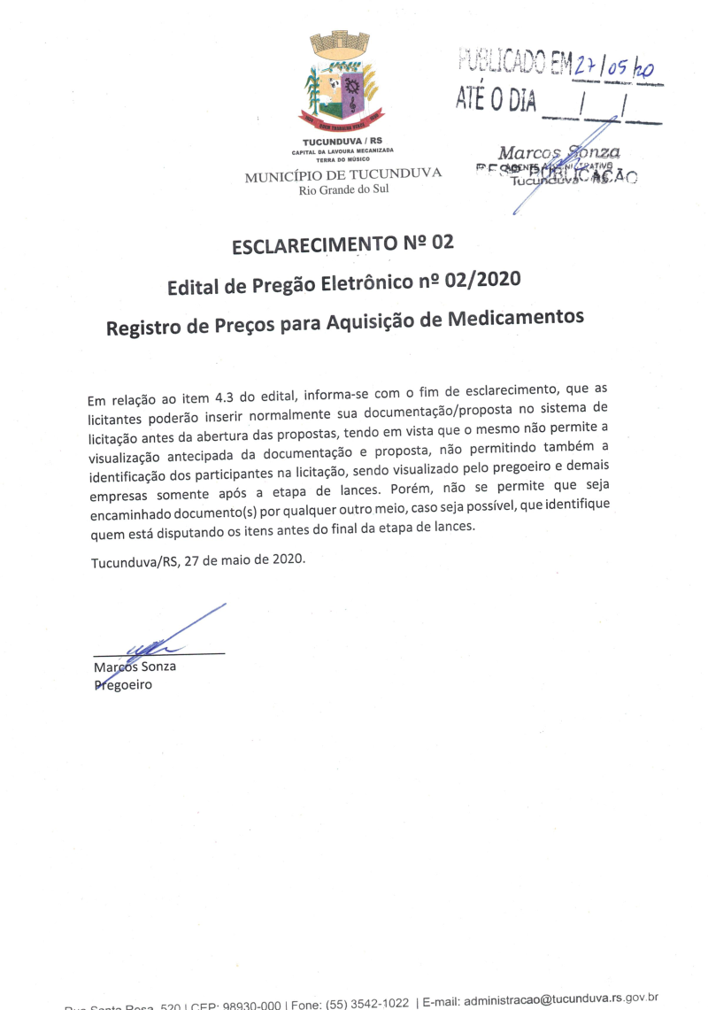 PE 02/2020 ESCLARECIMENTO Nº 02 AO EDITAL - AQUIS MEDICAMENTOS